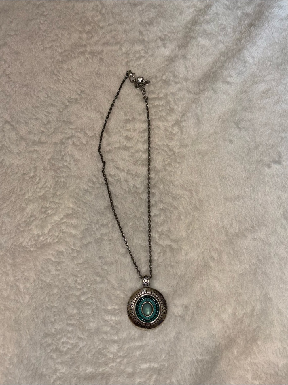 Brighton Turquoise Oval Pendant Necklace Silver Tone Southwest Boho Adjustable